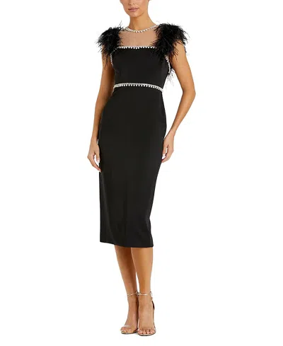 Mac Duggal Feather Cap Sleeve Pearl Embellished T-length Fit Dress