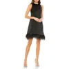 Mac Duggal Feather Hem High Neck A-line Dress In Black