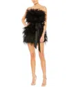 Mac Duggal Strapless Faux Feather Minidress In Black
