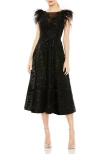 Mac Duggal Embellished Flutter Sleeve Bow Waist A Line Dress In Black