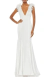 Mac Duggal Ruffle Tiered Cut-out Chiffon Gown In White