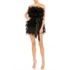 Mac Duggal Strapless Faux Feather Minidress In Black