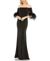 MAC DUGGAL FEATHER TRIM OFF THE SHOULDER COLUMN GOWN