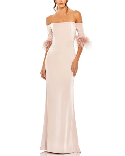 MAC DUGGAL MAC DUGGAL FEATHER TRIM OFF-THE-SHOULDER COLUMN GOWN