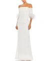 Mac Duggal Feather Trim Off The Shoulder Column Gown In White