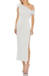 Mac Duggal Floral Embellished Flutter Cap Sleeve Dress In White