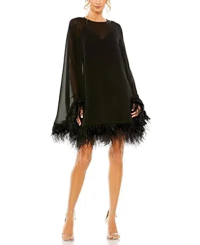 Mac Duggal Feather Trimmed Trapeze Dress In Black