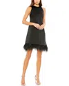 Mac Duggal Feather Hem High Neck A-line Dress In Black