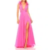 Mac Duggal A-line Gown With Feathered Collar In Pink