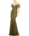 Mac Duggal Off-the-shoulder Feather Embellished Mermaid Gown