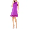 Mac Duggal Feathered Hem High Neck Sleeveless A Line Dress