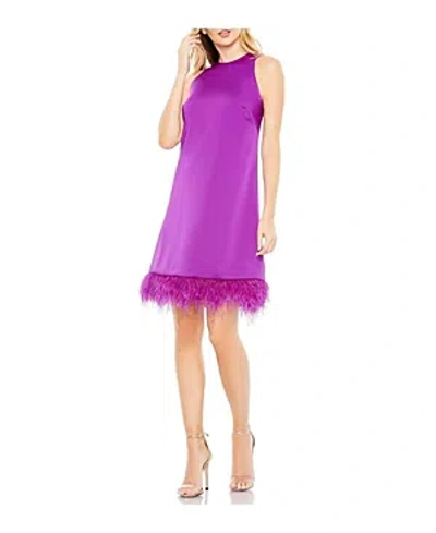 Mac Duggal Feathered Hem High Neck Sleeveless A Line Dress In Purple