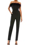 Mac Duggal Feathered Strapless Formal Jumpsuit In Black In Black