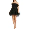 Mac Duggal Feathered Strapless Tulle Fit And Flare Dress In Black