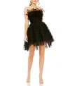 Mac Duggal Feathered Strapless Tulle Fit And Flare Dress In Black