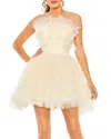 Mac Duggal Feathered Strapless Tulle Fit And Flare Dress In Ivory