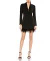 Mac Duggal Feather Trim Long Sleeve Tuxedo Cocktail Dress In Black