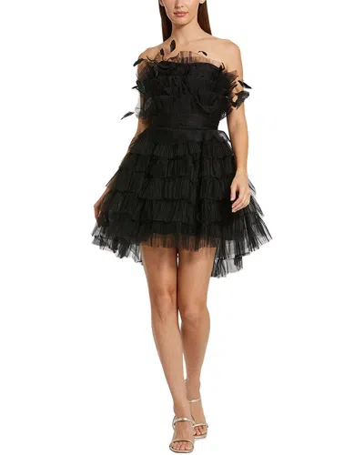 Mac Duggal Feathered Tulle Fit & Flare Mini Dress In Black