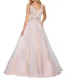Mac Duggal Fit And Flare Ball Gown With Lace And Bead Applique In Ivory/nude In Multi