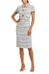 Mac Duggal Fitted Boucle Short Sleeve Button Up Midi Dress In White