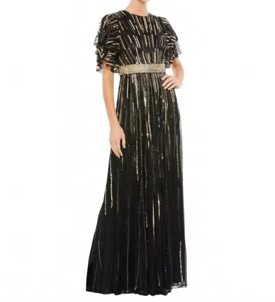 Mac Duggal Flare Sleeve Embellished Dress In Black In Green