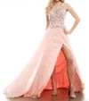 Mac Duggal Fleur-de-lis Beads Evening Gown In Blush In Gold