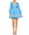 Mac Duggal Long Sleeve Chiffon Cut Out Mini Dress