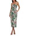 Mac Duggal Floral Brocade Strapless Fitted Midi Dress