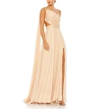 Mac Duggal Float One Shoulder Open Back Flowy Gown In Gold Nude Tone