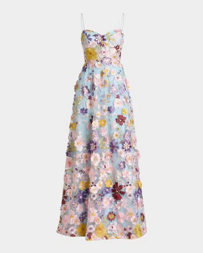 Mac Duggal Floral Applique A-line Bustier Gown In Multi
