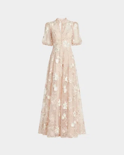 Mac Duggal Floral Appliqué A-line Gown In Neutral