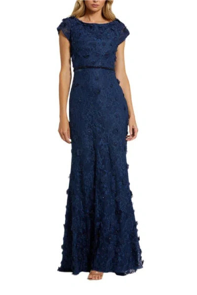 MAC DUGGAL MAC DUGGAL FLORAL APPLIQUE BOAT NECK SHORT SLEEVE GOWN