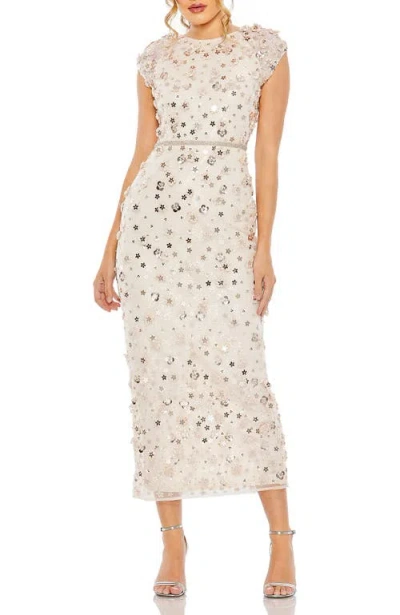 Mac Duggal Floral Applique Cap Sleeve Column Dress In Blush