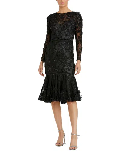 Mac Duggal Floral Applique Long Sleeve Cocktail Dress In Black