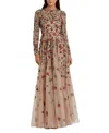 Mac Duggal Embellished High Neck Long Sleeve A Line Gown In Antique Rose