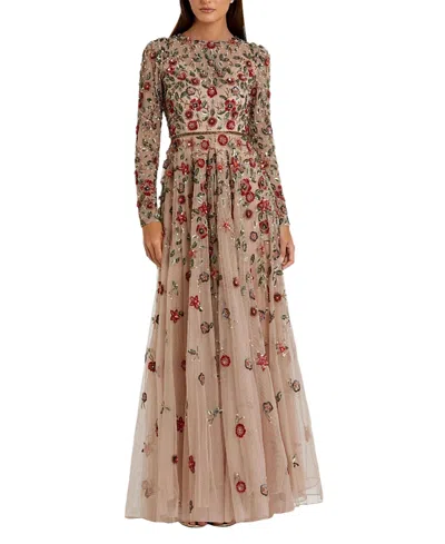 MAC DUGGAL EMBELLISHED HIGH NECK LONG SLEEVE A LINE GOWN