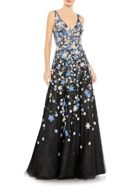Mac Duggal Women's Floral Appliqué V-neck A-line Gown In Black Multi