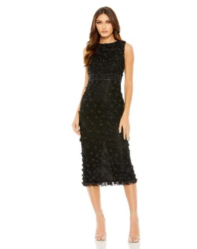 MAC DUGGAL MAC DUGGAL FLORAL APPLIQUE SLEEVELESS MIDI DRESS