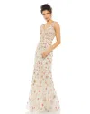 Mac Duggal Floral Bead Embellished Gown In Beige