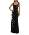 Mac Duggal Floral Beaded Mesh Scoop Neck Sleeveless Gown In Black Multi