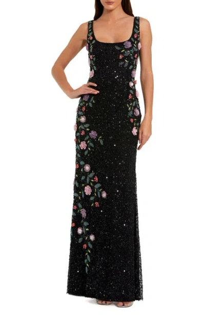 MAC DUGGAL MAC DUGGAL EMBELLISHED MESH GOWN WITH SCOOP NECK AND FLORAL BEADING