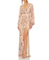 Mac Duggal Floral Beaded Surplice Gown In Rosewood
