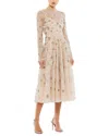 Mac Duggal Beaded Illusion High Neck Long Sleeve A Line Gown In Neutral