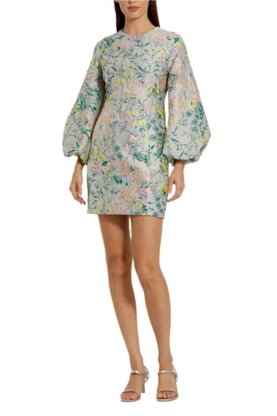Mac Duggal Floral Brocade Puff Sleeve Fitted Mini Dress In Pastel Multi