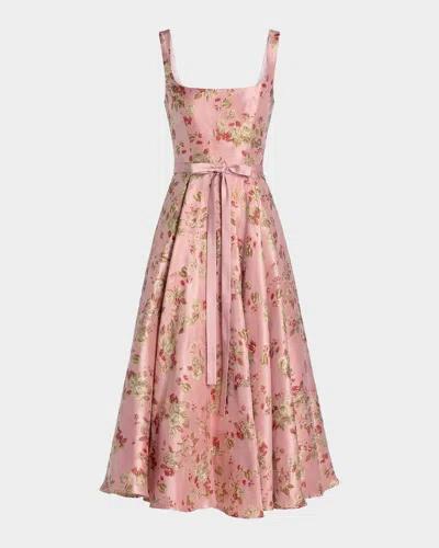 Mac Duggal Floral Brocade Sleeveless A-line Midi-dress In Pink