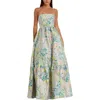 Mac Duggal Floral Brocade Strapless A Line Gown In Pastel Multi
