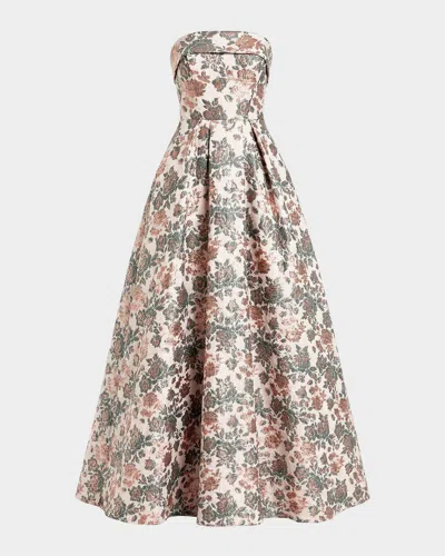 Mac Duggal Strapless Floral Brocade Ball Gown In Multi