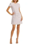 Mac Duggal Floral Buttons And Pearl Detailing Boucle Shift Dress In Pink Multi
