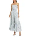 Mac Duggal Floral Cotton Ruffle Strapless Gown In Blue Multi