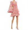 Mac Duggal Floral Cutout Bell Sleeve Mini Dress In Pink Multi In Multi